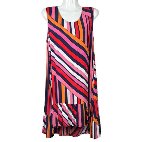 Mister Zimi Shift Mini Dress Multicoloured Stripes Ruffle Boho Hippie Size S 10 - Picture 2 of 9